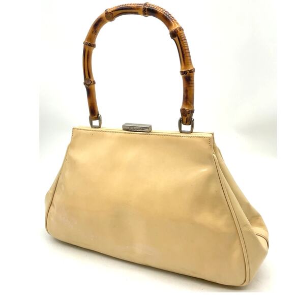 Vintage GUCCI Bamboo Light Beige Patent Leather Top-Handle Handbag - Picture 2 of 16